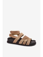 Eko semišové dámské sandály se suchým zipem tmavě béžové model 21699096 - Boto Eko semišové dámské sandály se suchým zipem tmavě béžové model 21699096 - Boto