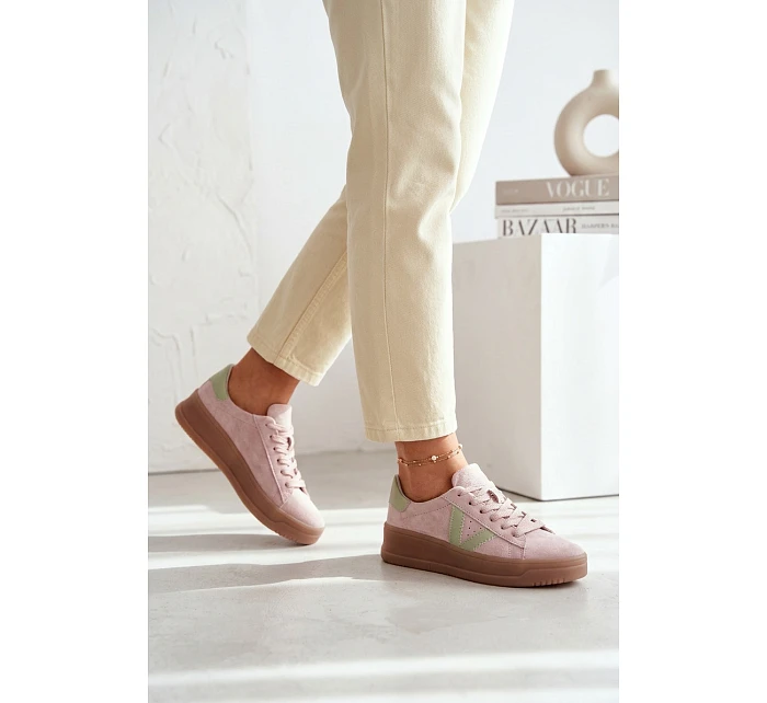 Dámské tenisky z přírodního semiše na platformě model 22069636 růžové - VINCEZA