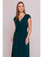 S411 Šaty bez rukávů s volánkovým výstřihem - zelené