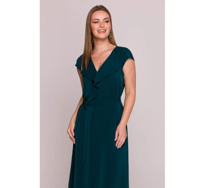 S411 Šaty bez rukávů s volánkovým výstřihem - zelené