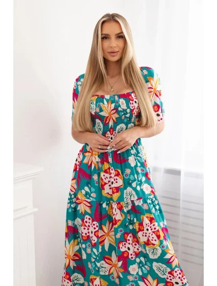 Viskózové šaty s volánkovým výstřihem 29476 zelené - Kesi Viskózové šaty s volánkovým výstřihem 29476 zelené - Kesi