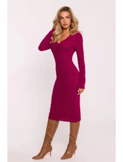 Dámské svetrové šaty M824 Vínová - MOE