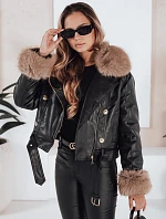 Dámská kožená bunda s kožešinou černá FashionStreet TY5210