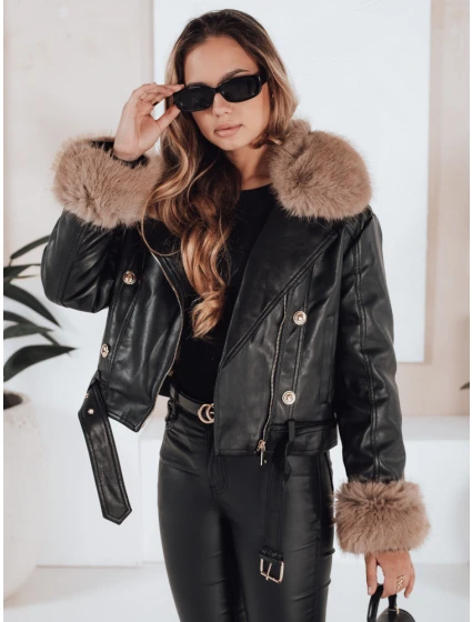 Dámská kožená bunda s kožešinou černá FashionStreet TY5210