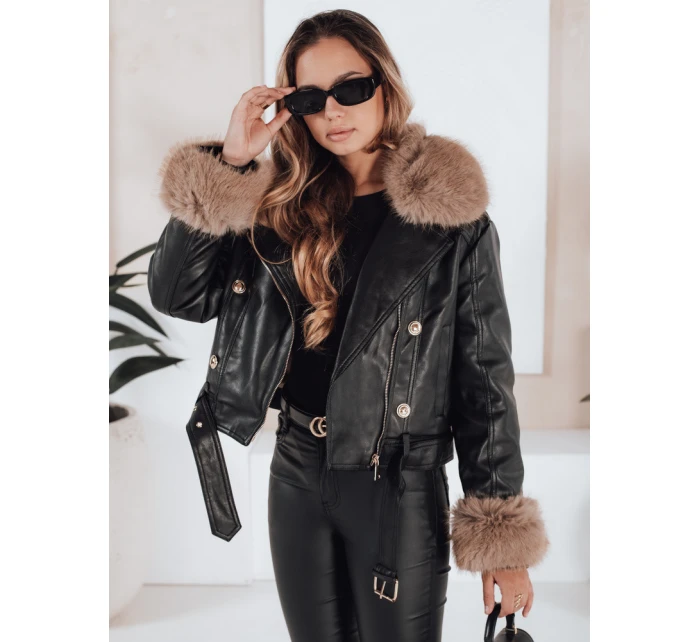 Dámská kožená bunda s kožešinou černá FashionStreet TY5210