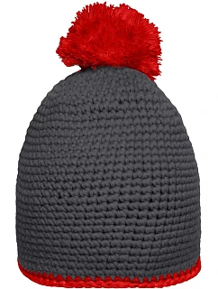 Daiber MB 7964 Háčkovaná čepice s kontrast. lemem a bambulí 03.7964 carbon/red