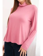 Dámská viskózová halenka s rolákem a dlouhým rukávem tmavě růžová Dámská viskózová halenka s rolákem a dlouhým rukávem tmavě růžová