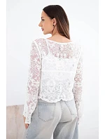 Dámský bavlněný krajkový svetr zapínaný na knoflíky s dlouhým rukávem bílý