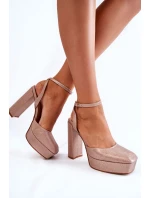 Dámské sandály třpytivé na podpatku zlate Rosel Dámské sandály třpytivé na podpatku zlate Rosel