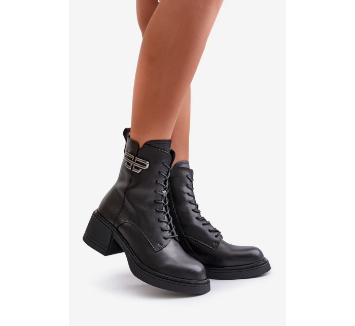 Dámské Botky Na Podpatku Zateplené Z Přírodní Kůže Černé model 21670102 - VINCEZA