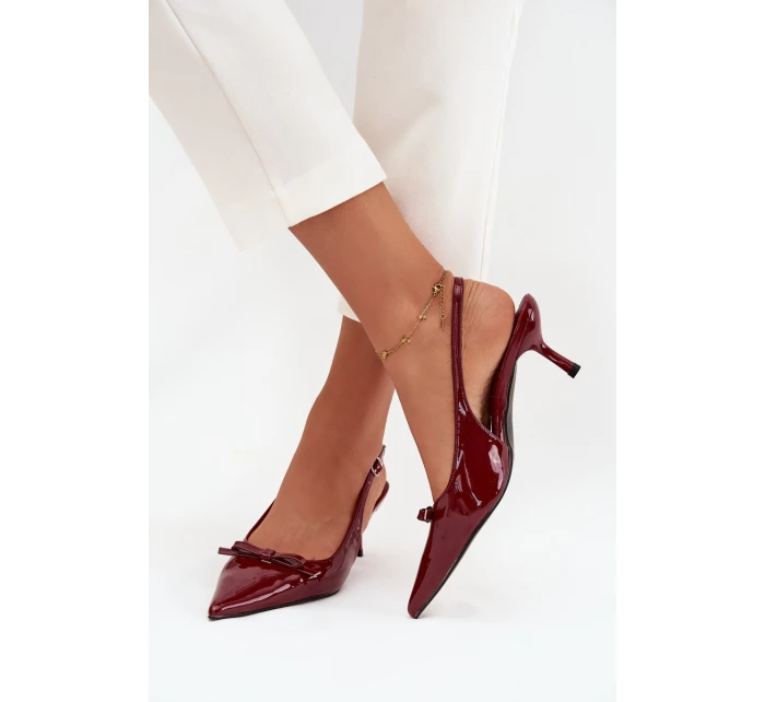 Lakované lodičky na podpatku s mašličkou bordó Olvena