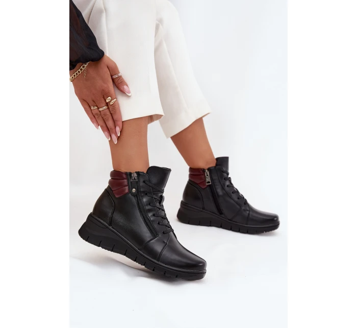 Kožené dámské kotníkové boty s podpatkem vyhřívané Vinceza 39963 Černé