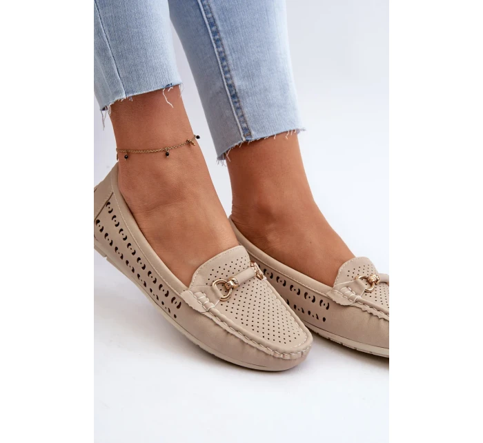 Dámské prolamované mokasíny s ozdobou, béžová Kaydance