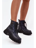 Dámské kožené botky na platformě Artiker – tmavě modré Dámské kožené botky na platformě Artiker – tmavě modré