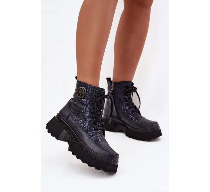 Dámské kožené botky na platformě Artiker – tmavě modré Dámské kožené botky na platformě Artiker – tmavě modré