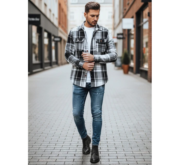 Pánská černobílá kostkovaná košile model 21994095 - Dstreet