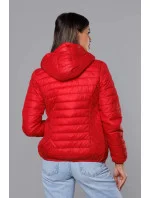 Červená prošívaná dámská bunda s kapucí (B0124-4)