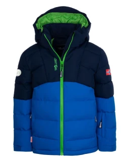 Dětská zimní bunda s kapucí Trollkids Kids Gryllefjord nepromokavá modrá/zelená (365-100)