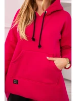 Zateplená mikina s dlouhými zády a kapucí fuchsiová