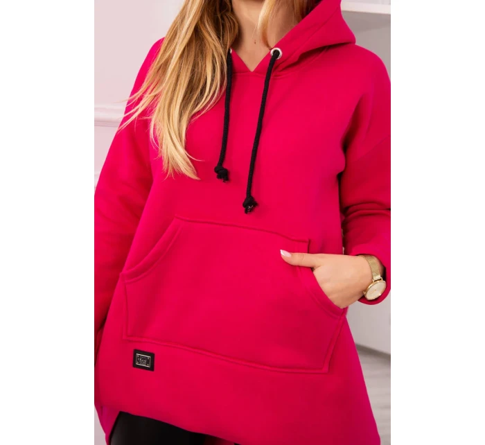 Zateplená mikina s dlouhými zády a kapucí fuchsiová