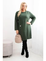 Dámské šaty Plus Size model 21486218 s kapsou a rukávem 3/4 khaki - K-Fashion