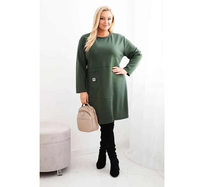 Dámské šaty Plus Size model 21486218 s kapsou a rukávem 3/4 khaki - K-Fashion