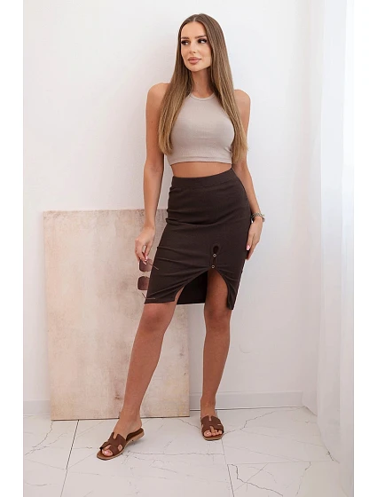 Dámská model 21774829 sukně s knoflíky kostkovaná béžová - K-Fashion Dámská model 21774829 sukně s knoflíky kostkovaná béžová - K-Fashion