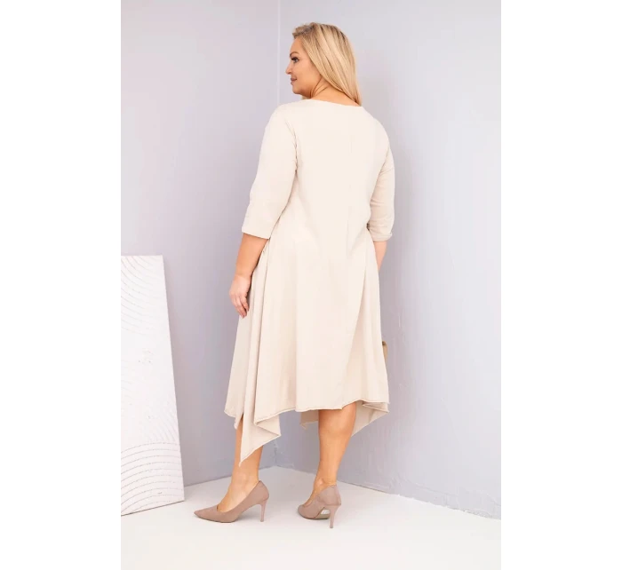 Dámská bavlněná sukni Plus Size s asymetrickým lemem béžová