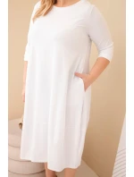 Dámská bavlněná sukýnka Plus Size s ohrnutým rukávem a kapsami bílá