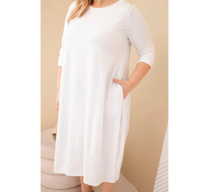 Dámská bavlněná sukýnka Plus Size s ohrnutým rukávem a kapsami bílá