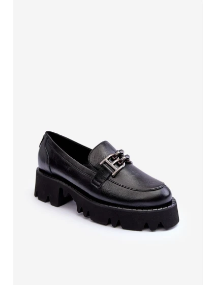 Dámské kůže polobotky s ozdobou černá model 21633020 - Laura Messi Dámské kůže polobotky s ozdobou černá model 21633020 - Laura Messi