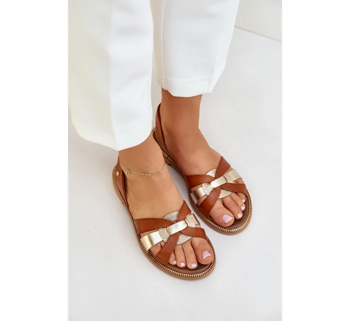 model 21684117 Dámské kožené sandály hnědé - Zazoo