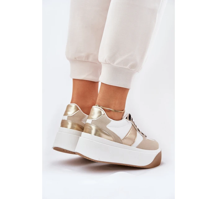 Dámské tenisky na masivní platformě se zvířecím vzorem béžovo-zlaté Telanila