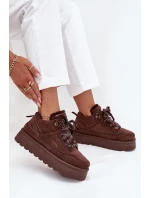 Šněrovací Zimní Boty Ženy Na Platformě Vyteplené Kožešinou Hnědé Tavelle