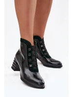 Lakované kožené dámské botky na sloupku D&A – tmavě zelené