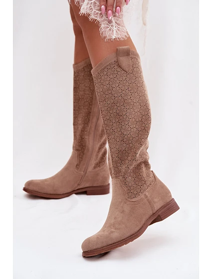 Dámské kozačky HY61-8022 béžové - S.Barski