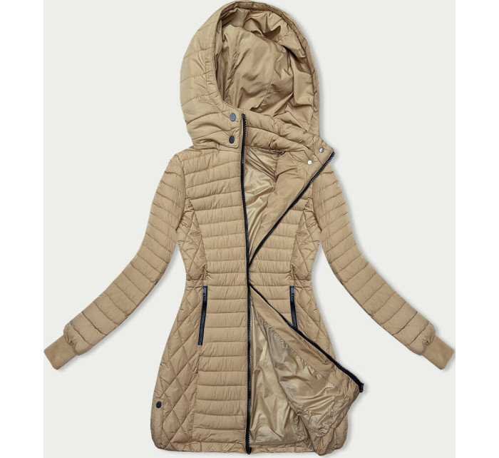 Dámská bunda v pískové barvě s kapucí pro přechodné období (2M-017)