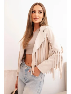 Dámská semišová bunda s třásněmi velbloudí