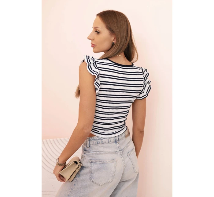 Dámská pruhovaná blůza s nařasením a volánkem model 21291569 - K-Fashion