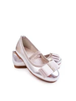 Kožené dětské baleríny s ozdobnou mašlí stříbrne Claril Kožené dětské baleríny s ozdobnou mašlí stříbrne Claril