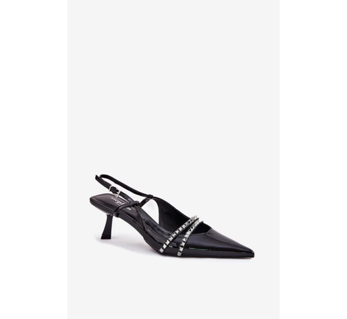 Lakované lodičky na jehlovém podpatku s ozdobnými pásky Jelmia