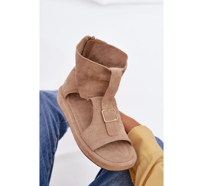 Dámské sandály s vysokým svrškem tmavě béžové model 21943374 - Boto