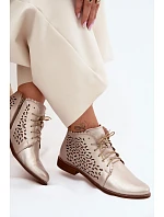 Kožené síťované kotníkové boty na nízkém podpatku Zazoo 4078 Zlaté