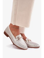 Dámské kožené mokasíny se zdobením na plochém podpatku S.Barski – stříbrné Dámské kožené mokasíny se zdobením na plochém podpatku S.Barski – stříbrné