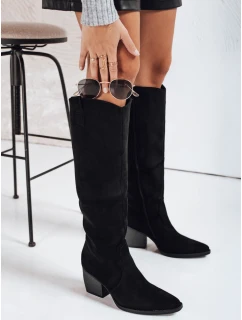 Dámské semišové kozačky na podpatku černé FashionStreet ZY1197