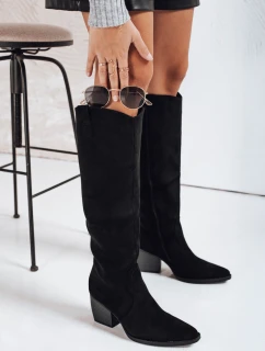 Dámské semišové kozačky na podpatku černé FashionStreet ZY1197