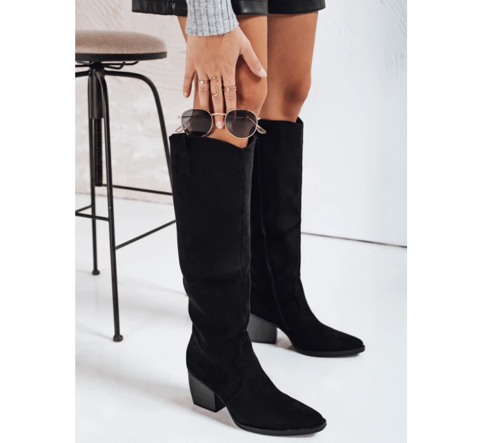 Dámské semišové kozačky na podpatku černé FashionStreet ZY1197