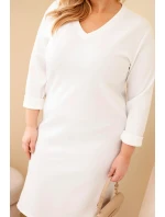 Dámská suknička Plus Size máslová s V výstřihem a rukávem bílá