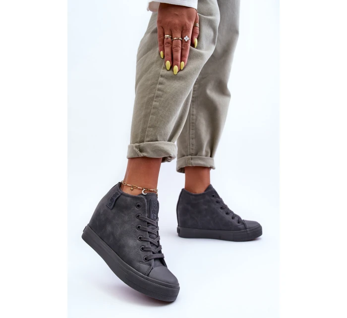 Dámské Kožené Tenisky Na Koturnu Big Star MM274005 Šedé Dámské Kožené Tenisky Na Koturnu Big Star MM274005 Šedé