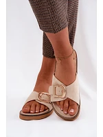 Dámské nazouváky se zlatým přezkou světle béžové Elviane